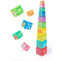 Jucarie de Construit, Flippy, Blocuri Stivuibile, +3 Ani, 10 Cutii, Invatare numere 1-10, 13.4 x 13.4 x 13.4 cm, Multicolor