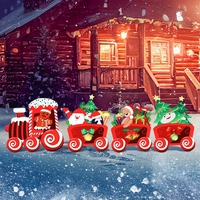 Decoratiune de Craciun, Flippy, pentru Gradina, Tip Trenulet, 4 Figurine + Bete de Infipt in Pamant, din Plastic, Impermeabil, Model Tren cu Omul Briosa in Locomotiva, Multicolor