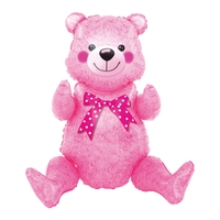 Balon din Folie Metalizata, Flippy, Figurina Animalute, Model Ursulet Asezat, Tematica Aniversare, 44x82.5 cm, Ambalaj Individual, Pai Inclus, Umflare cu Aer sau Heliu, Roz