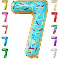 Balon din Folie Metalizata Flippy, Figurina Cifra, Imprimeu Gogosi, Tema Aniversare 100 cm, Ambalaj Individual, Pai inclus, Umflare cu Aer sau Heliu, Multicolor, Cifra 7