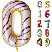 Balon din Folie Metalizata Flippy, Figurina Cifra, Imprimeu Gogosi, Tema Aniversare 100 cm, Ambalaj Individual, Pai inclus, Umflare cu Aer sau Heliu, Multicolor, Cifra 0