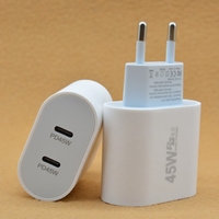 Incarcator Fast Charge pentru Telefon, Flippy, Power Delivery 45W, Dual Port Type-C PD45W, Compatibil cu orice Telefon, Alb