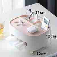 Suport pentru Servetele, Flippy, Cutie Multifunctionala, Design Minimalist, ABS, cu Suport pentru Obiectele Personale, pentru Birou, 21x12x12 cm, Roz
