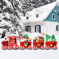 Decoratiune de Craciun, Flippy, pentru Gradina, Tip Trenulet, 4 Figurine + Bete de Infipt in Pamant, din Plastic, Impermeabil, Model Tren cu Omul Briosa in Locomotiva, Multicolor