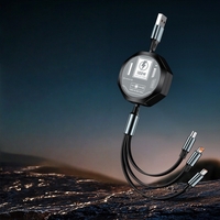 Cablu Retractabil 3in 1 pentru Telefon, Flippy, Cablu de incarcare rapida 100W, stil Mecha, potrivit pentru Auto, Universal 1.2M, Negru