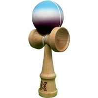 Jucarie Interactiva Kendama X Profesionala, Flippy, din Lemn cu Bila cu Invelis din Cauciuc, 18 cm, Joc de Indemanare pentru Copii si Adulti, Gradient Albastru Alb Mov