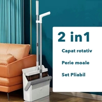 Set Matura si Faras cu Coada Flippy, cu Dinti de Pieptene pentru Curatare Matura, rotativ, pliabil, detasabil, Otel inoxidabil si Polipropilena, 99 x 30 cm Gri