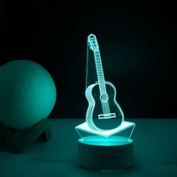 Lampa LED decorativa, Flippy, 3D, Chitara, din material acril si lumina multicolora, alb