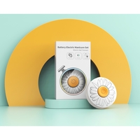 Set Pila Electrica pentru Copii si Bebelusi, Flippy, ABS, Incarcare USB, Model cu Flori, 6 Accesorii, cu Lumina LED, Alb