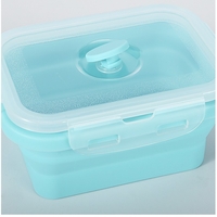 Set 3 caserole pliabile Flippy, din silicon, rezistenta la temperaturi ridicate, usor de depozitat si curatat, 350/500/800 ml, utilizare in cuptorul cu microunde, albastra