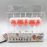 Set 5 Lumanari de Tort, Flippy, Model Inima, Text Happy Birthday, 2.5 x 2.5 cm, din Ceara, Multicolor