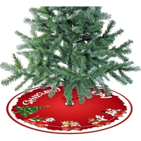 Covoras pentru Bradul de Craciun, Flippy, din Tesatura Pufoasa, cu Fundite de Prindere, Model Sania lui Mos Craciun, Rosu, Diametru 90 cm