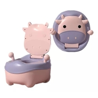 Olita pentru Copii, Flippy, +1an, Portabila, Model Vacuta, cu Capac, Prietenoasa, Non-Toxic, Compartiment Detasabil, cu Manere, cu 4 Picioare, Usor de Curatat, Roz