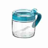 Recipient Condimente, Flippy, din Stilca, 180 ml, cu Maner si Lingurita, 8 x 9 cm, Capac Transparent, Albastru