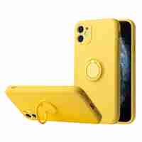 Husa protectie Flippy compatibila cu Apple iPhone 13 Pro Liquid Silicone Ring cu suport rotativ Galben