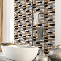 Set 10 x Placi Tapet Autocolant 3D cu Imitatie de Marmura Asimetrica,  pentru Perete Bucatarie Sufragerie, Usor de Curatat, Rezistent la Apa, Autoadeziv, 30x30 cm, Maro Gri Negru