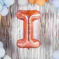 Balon Folie Metalizata Litera I, Flippy, 80 cm, Umflati cu Heliu sau Aer, Ambalaj Individual, Pai inclus, Rose Gold