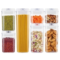 Set 7 Recipiente din Plastic, Flippy, pentru Alimente/Obiecte, Inchidere Ermetica, 2 x 0.5l, 2 x 0.8l, 2 x 1.2l, 1 x 1.9 l, Capac Alb, Transparent