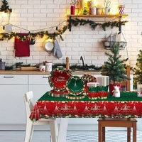 Fata de Masa Festiva, Flippy, Dreptunghiulara, Imprimeu Merry Christmas, Tema Craciun, Rezistenta la Apa, din PVC, 137 x 274 cm, Rosu/Verde