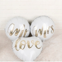 Balon din Folie Metalizata, Flippy, Figurina Cerc, Model MR, Tematica Nunta, 45 cm, Ambalaj Individual, Pai Inclus, Umflare cu Aer sau Heliu, Alb