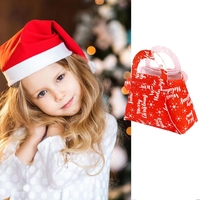 Geanta pentru Copii, Flippy, Pliabila, pentru Cadouri de Craciun, din Panza Netesuta, Merry Christmas, 13 x 12 x 6 cm, Rosu