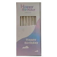 Set 6 Lumanari Lungi, Flippy, din Parafina, 10 x 0.5 cm, Happy Birthday, Alb/Auriu