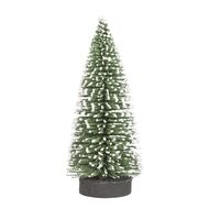 Brad artificial de craciun, ornament pentru masa, pe suport lemn, 20 cm inaltime, Verde inzapezit