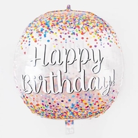Balon din Folie Metalizata, Flippy, Figurina Rotunda 4D, Model Happy Birthday, Tema Aniversare, 24 x 63 cm, Ambalaj Individual, Pai inclus, Umflare cu Aer sau Heliu, Maro