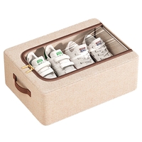 Cutie Depozitare cu Cadru Metalic, Flippy, pentru Incaltaminte, Haine, Lingerie, Fermoar Calitativ, Fereastra Transparenta, Manere Laterale, 40 x 30 x 15 cm Bej