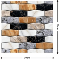 Set 10 x Placi Tapet Autocolant 3D cu Imitatie de Marmura Asimetrica,  pentru Perete Bucatarie Sufragerie, Usor de Curatat, Rezistent la Apa, Autoadeziv, 30x30 cm, Maro Gri Negru