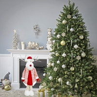 Figurina Decorativa, Pentru Craciun, Flippy, Ren, Picioare Telescopice, Inaltime Reglabila 42 - 80 cm, cu Haina, Alb/Rosu