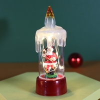 Decoratiune de Craciun tip Lumanare, Flippy, Lumanare de Cristal fara Fulgi de Zapada, Model Mos Craciun, Iluminare LED, 13 x 5 x 5 cm, Baza Rosie, Transparent