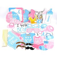 Set 30 de Accesorii pentru Petrecere, Flippy, Props pentru Coltul de Poze, Gender Reveal, Tematica Baby Shower, Albastru-Roz