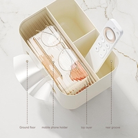 Suport pentru Servetele, Flippy, Cutie Multifunctionala, Design Minimalist, ABS, cu Suport pentru Obiectele Personale, pentru Birou, 21x15x13 cm, Crem