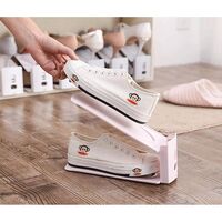 Suport pentru Pantofi, Flippy, din Plastic, Reglabil, 2 Niveluri, 27 x 10 x 20 cm, Bej