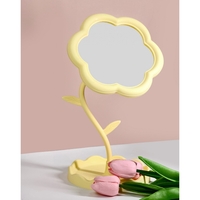 Oglindă de Machiaj pentru Birou, Flippy, Rotativă, Detasabilă, Model de Floarea Soarelui, Suport pentru Inele, cu Depozitare, Galbena