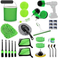 Set 30 Accesorii pentru Curatare Auto, Flippy, din PP si Microfibra, Interior/Exterior, 30 x 24 x 12 cm, Verde