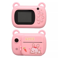 Camera Instantanee pentru Copii, Flippy, Camera Frontala + Selfie, cu Functie de Printare, Cablu USB-C, Bluetooth, Compatibil iOS/Android, Imprimare APP, Model Iepure Love, Roz