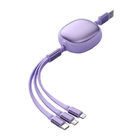 Cablu Retractabil Universal pentru Telefon, Flippy, Universal 3in1 pentru Orice Tip de Telefon, Micro-USB, Lightning, TYPE-C, 1.2M, Mov