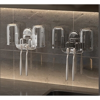 Suport Multifunctional Dublu, Pahar si Suport pentru Periuta de Dinti, Flippy, Plastic, 11 cm x 11.5 cm, Transparent