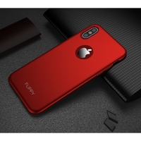 Set Husa si Folie de Protectie, Flippy, Compatibila cu Apple iPhone X, Full Cover 360°, Plastic + Sticla, Rosu