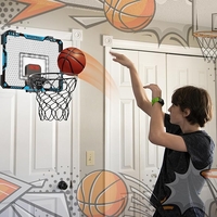 Cos de Baschet pentru Copii, Flippy, cu Tablou de Bord Electronic, Minge, Pompa, 2 Moduri, Interior/Exterior, Inel Metalic si Rabatabil cu Arc, Luminos, 41x31x5 cm, Multicolor