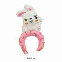 Balon din Folie Metalizata, Flippy, Tip Coronita, Model Iepure, Ambalaj Individual, Pai Inclus, Umflare cu Aer sau Heliu, 48 x 28 cm, Roz