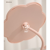Oglindă de Machiaj pentru Birou, Flippy, Rotativă, Detasabilă, Model de Floarea Soarelui, Suport pentru Inele, cu Depozitare, Roz
