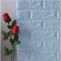 Set 10 Stickere de Perete, Flippy, Autoadezive, 70 x 77 cm, 3.5 mm Grosime, Suprafata Acoperita 5.3 mp, din PVC, Model Caramida, Albastru Deschis