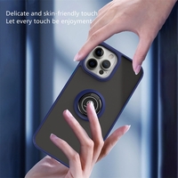 Husa Anti Fall Metal Bracket pentru Apple iPhone 13, Rezistenta la socuri, Margini colorate, Cu inel de prindere magnetic, Flippy, Albastru
