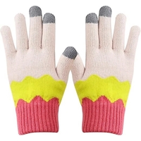 Manusi de Dama, Flippy, Model Ondulat, Functie Touchscreen (ecran tactil), Material Acril Tricotat, Manseta Elastica, Interior Catifelat, Marime Universala, Galben/Roz
