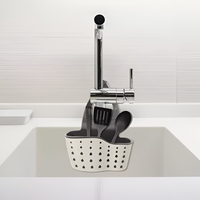 Suport Scurgere pentru Burete si Laveta de Vase Bucatarie, Flippy, Bej, Curea Reglabila, Plastic Flexibil, 15x 5x 20cm