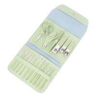 Set 16 Piese de Ingrijire Cosmetica, Flippy, pentru Manichiura, Pedichiura, Fata, Geanta Organizatoare din Piele Ecologica Inclusa, Verde