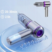 Aspirator Portabil Auto, Flippy, pentru Casa si Masina, 3 Viteze, Incarcator Tip-C cu Incarcare Rapida, Tub Prelungitor, 2000mAh, 7 Capete de Aspirare si Suflare, 21x20x6.5 cm, Argintiu Mov